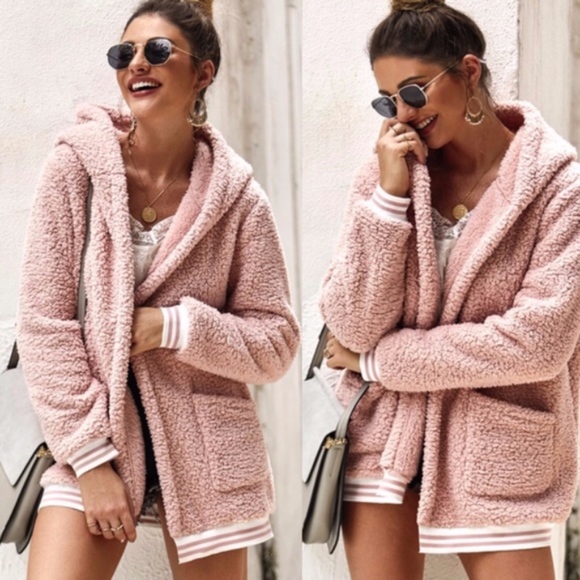 Jackets & Blazers - CINDY Furry Blush Hoodie